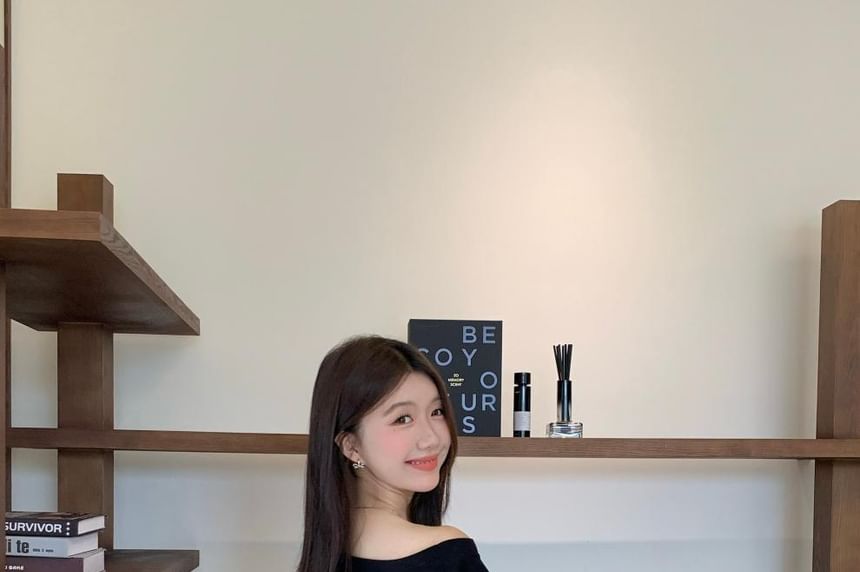 Off Shoulder Sweatshirt and Plaid Skirt Pants Set