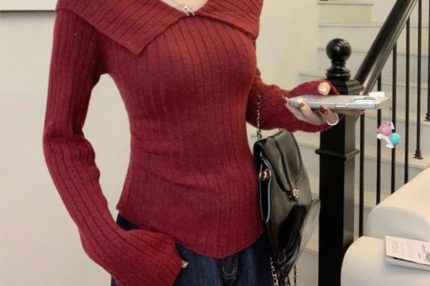 V-Neck Knit Top Long Sleeve