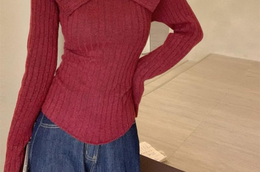 V-Neck Knit Top Long Sleeve