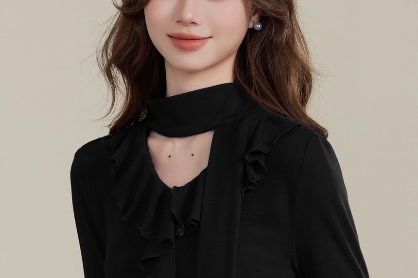 Ruffled Crop Top with Long Sleeves