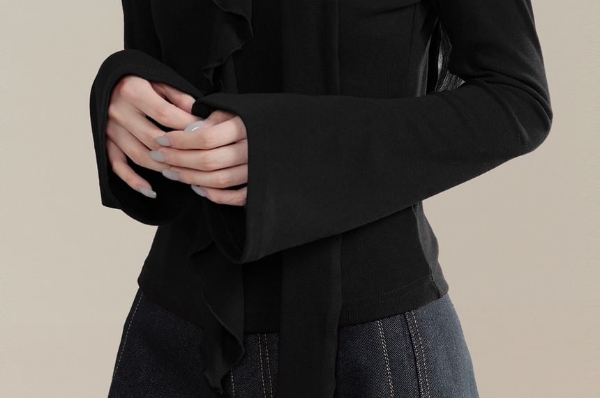 Ruffled Crop Top with Long Sleeves