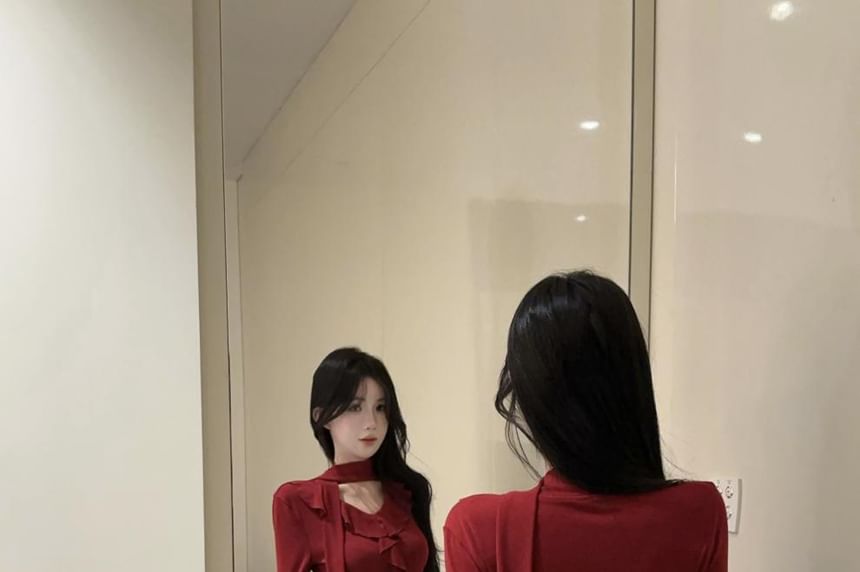 Ruffled Crop Top with Long Sleeves