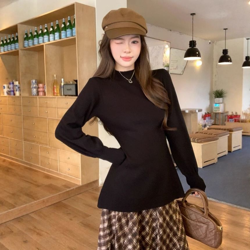 Mock Neck Knit Top Long Sleeve