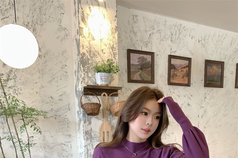 Mock Neck Knit Top Long Sleeve