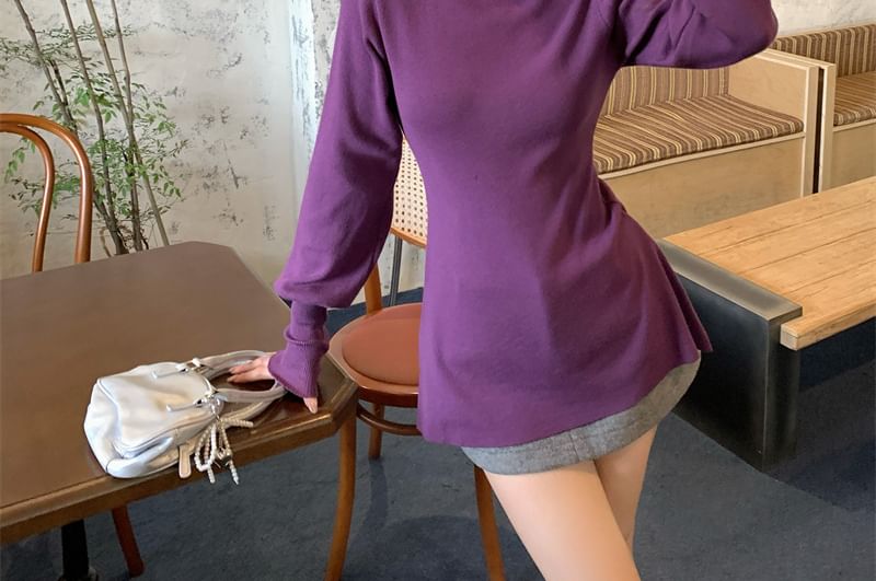 Mock Neck Knit Top Long Sleeve