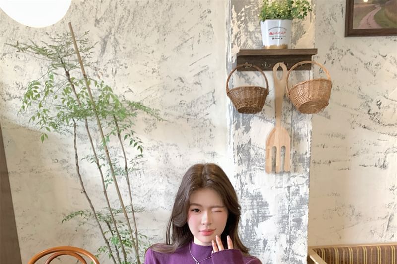 Mock Neck Knit Top Long Sleeve