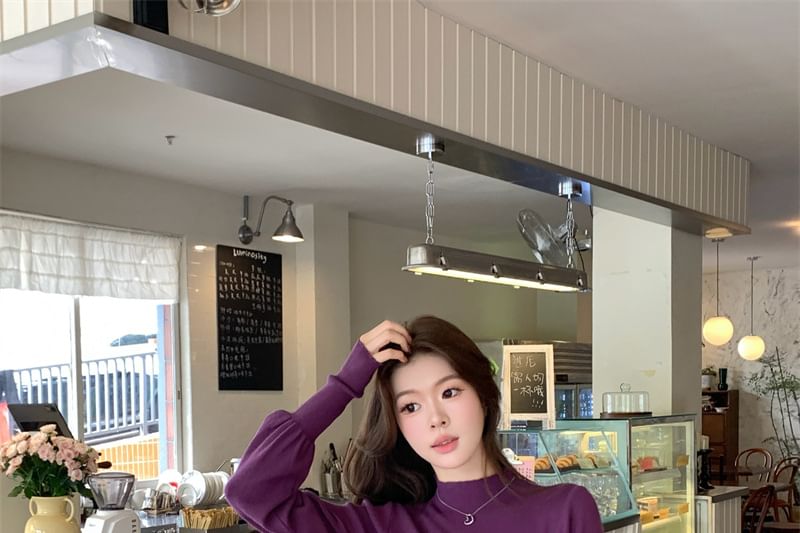 Mock Neck Knit Top Long Sleeve