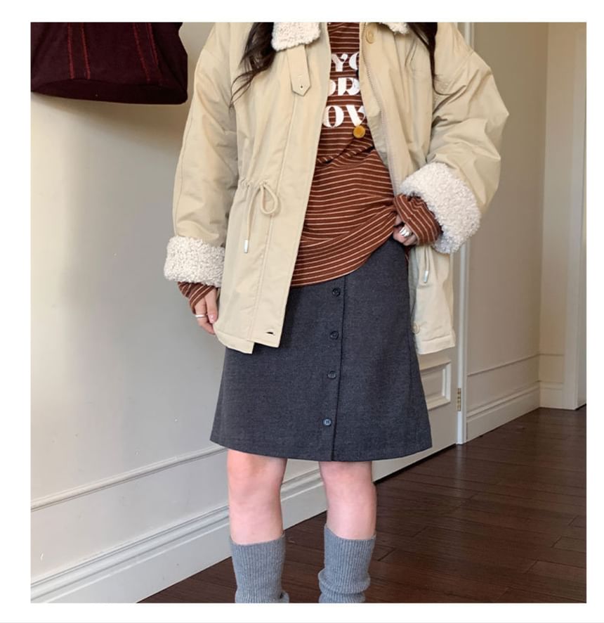 Button-Up High Waist A-Line Skirt