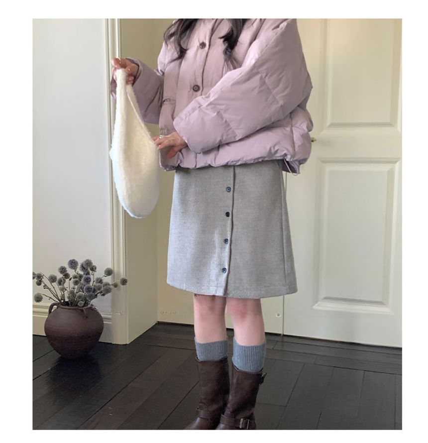 Button-Up High Waist A-Line Skirt