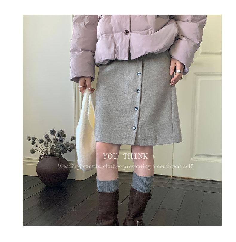 Button-Up High Waist A-Line Skirt