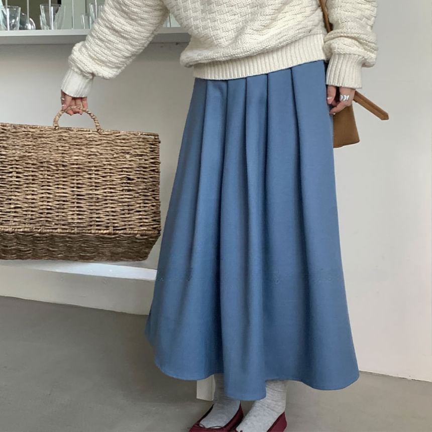 Pleated Midi A-Line Skirt High Waist