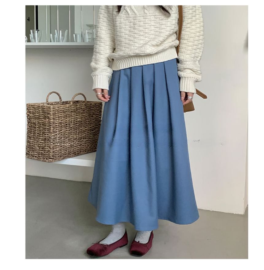 Pleated Midi A-Line Skirt High Waist