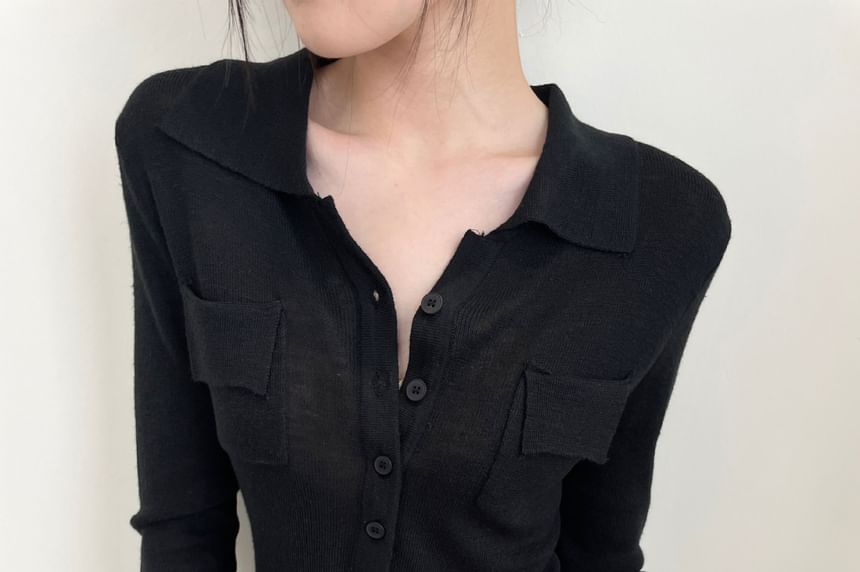 Collared Slim Fit Half Button Knit Top