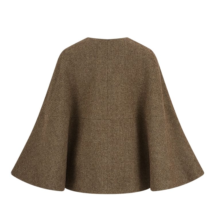 Long-Sleeve Crew Neck Plain Maxi A-Line Dress / Button-Up Cape