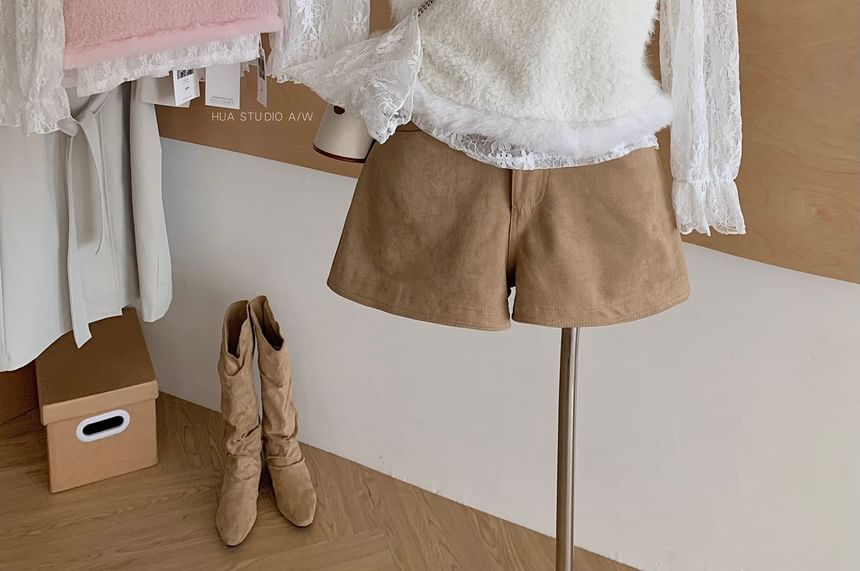 Round Neck Lace Top and Fluffy Sweater Vest Set
