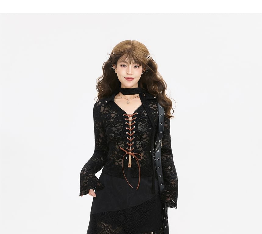 Lace-Up Crop Top with Long Sleeves