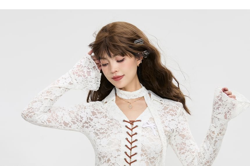 Lace-Up Crop Top with Long Sleeves