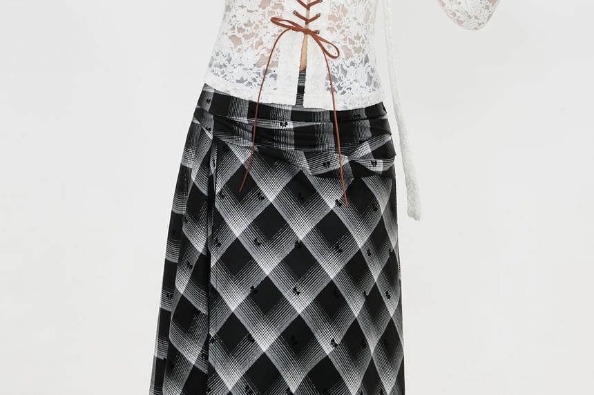 Lace-Up Crop Top with Long Sleeves