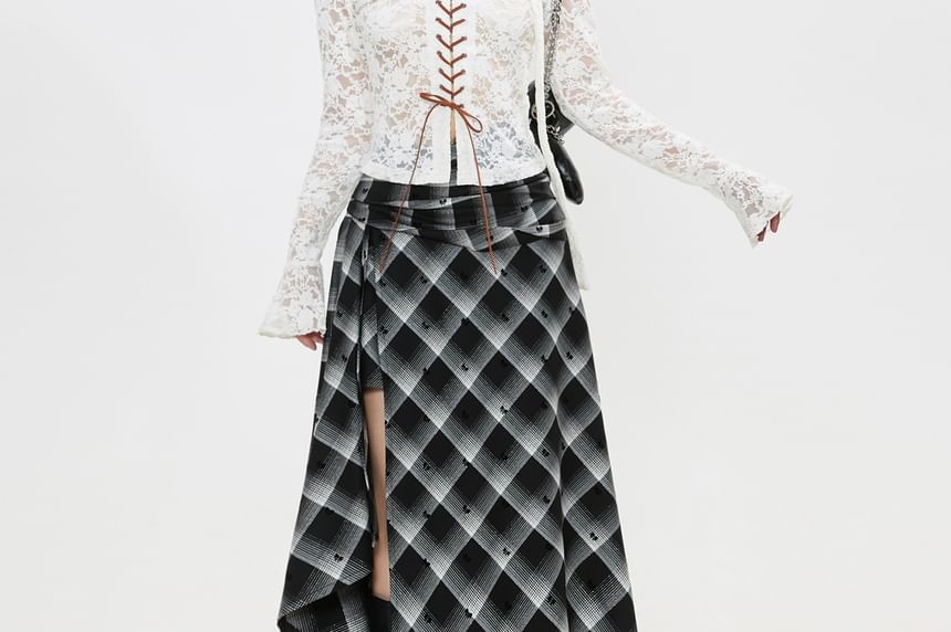 Lace-Up Crop Top with Long Sleeves