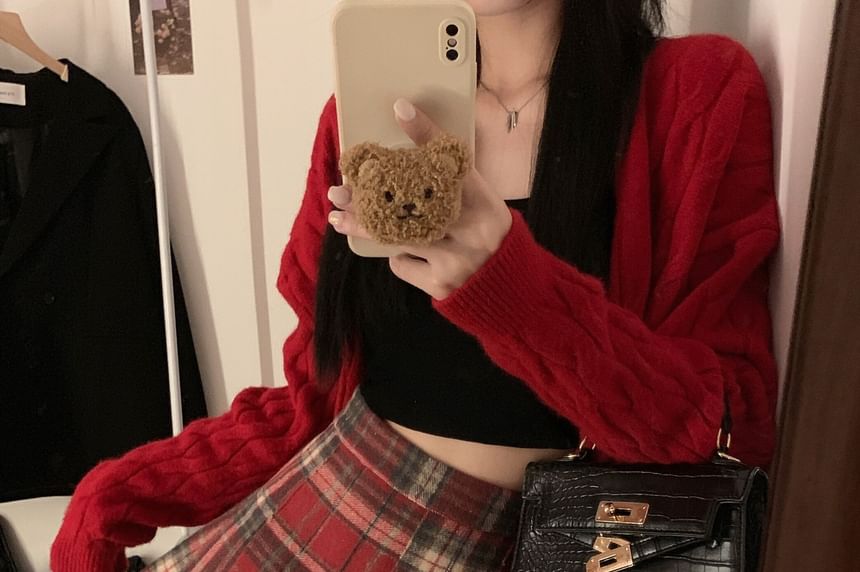 Pleated Plaid Mini A-Line Skirt High Waist