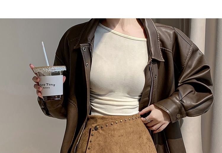 Studded Fringed Faux Suede Mini A-Line Skirt