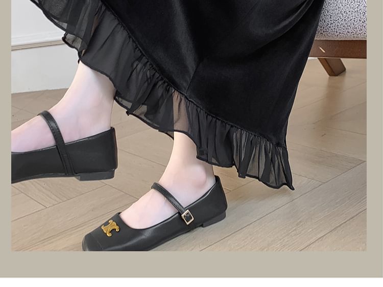Ruffle Hem Velvet Midi Straight Skirt with Slit