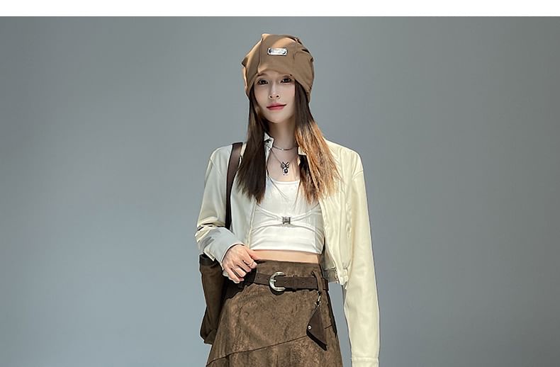 Asymmetrical Faux Suede A-Line Skirt High Rise