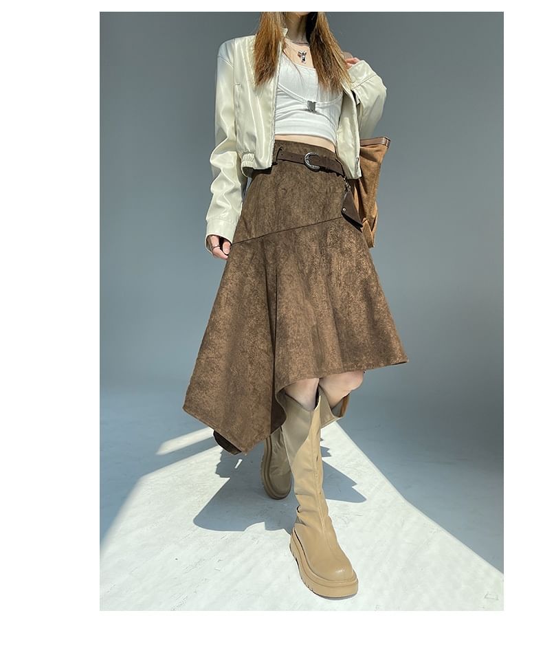 Asymmetrical Faux Suede A-Line Skirt High Rise