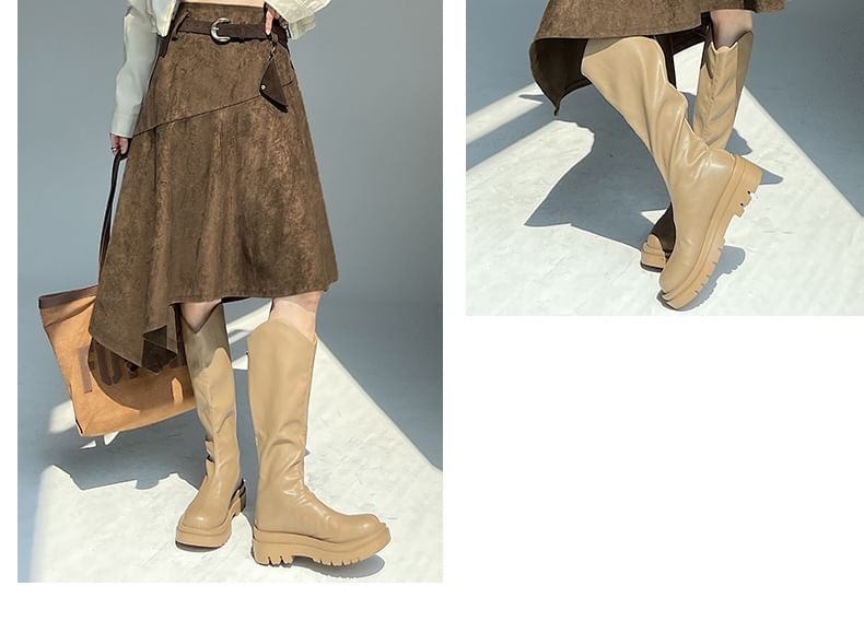 Asymmetrical Faux Suede A-Line Skirt High Rise