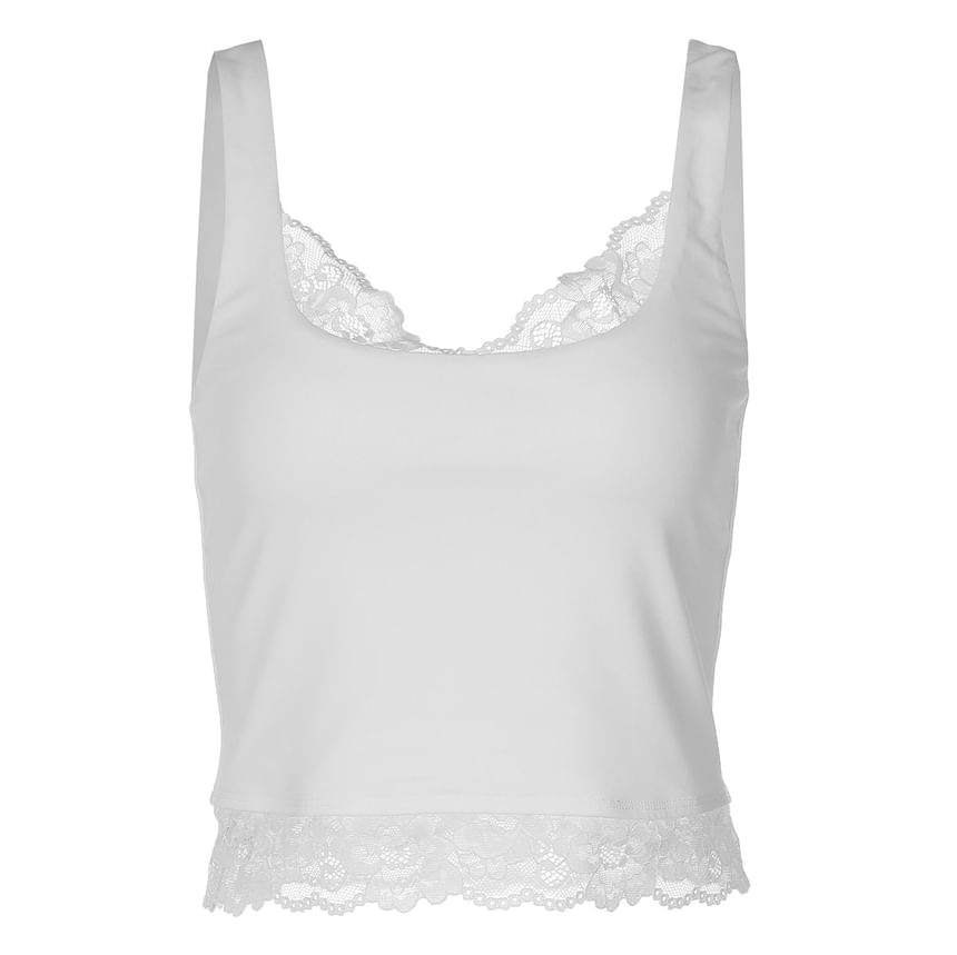 Scoop Neck Lace Trim Slim Fit Tank Top