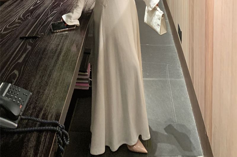 Turtleneck Plain Shrug / Long-Sleeve Plain Knit Maxi A-Line Dress