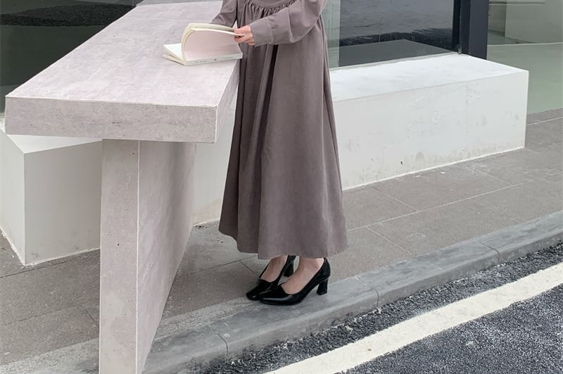 Long Sleeve Cowl Neck Plain Maxi A-Line Dress