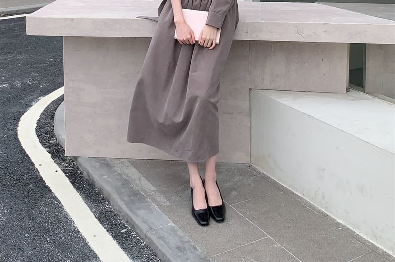 Long Sleeve Cowl Neck Plain Maxi A-Line Dress