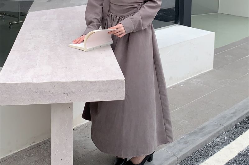 Long Sleeve Cowl Neck Plain Maxi A-Line Dress