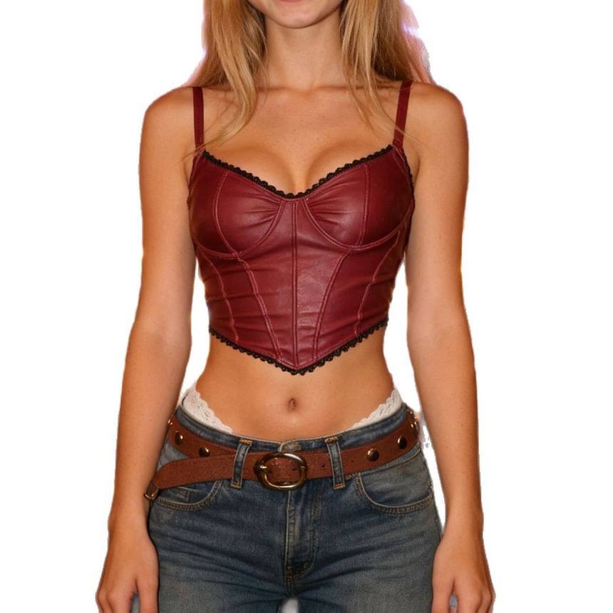 Asymmetrical Cropped Camisole with Lace Trim