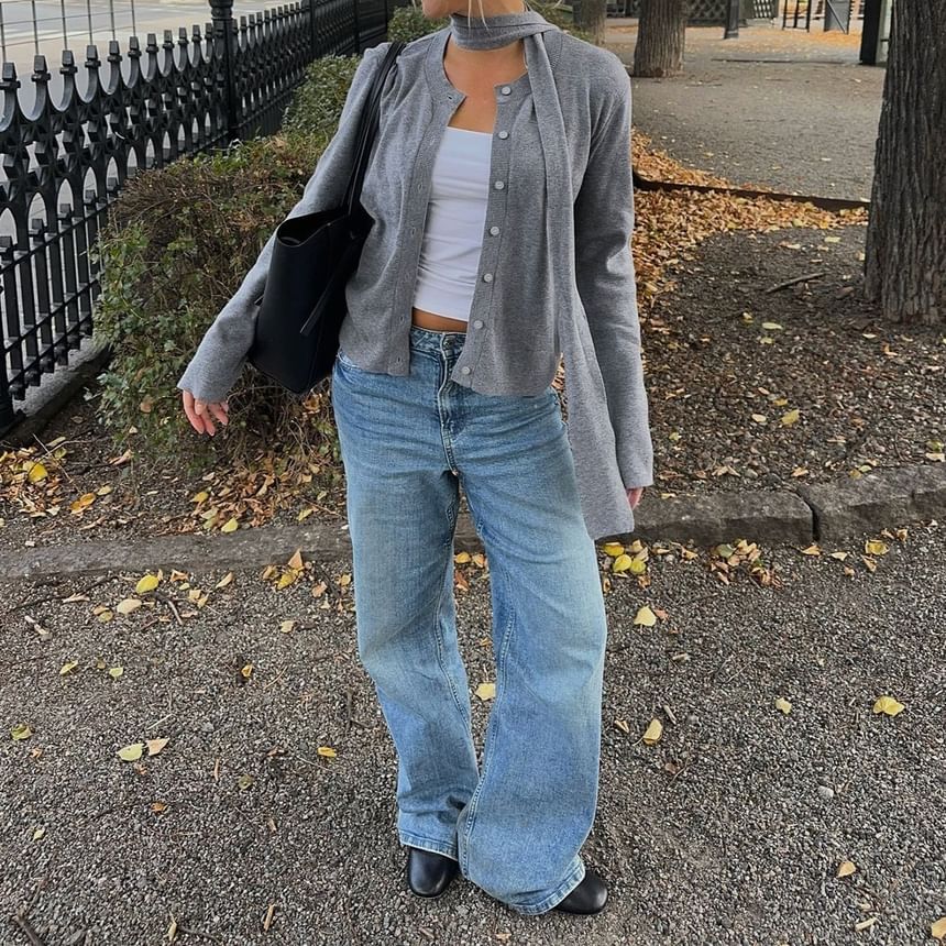 Crew Neck Plain Cardigan