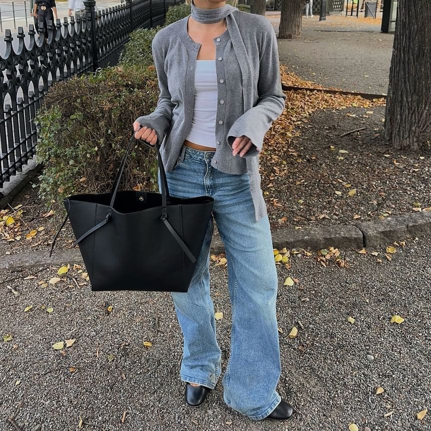 Crew Neck Plain Cardigan