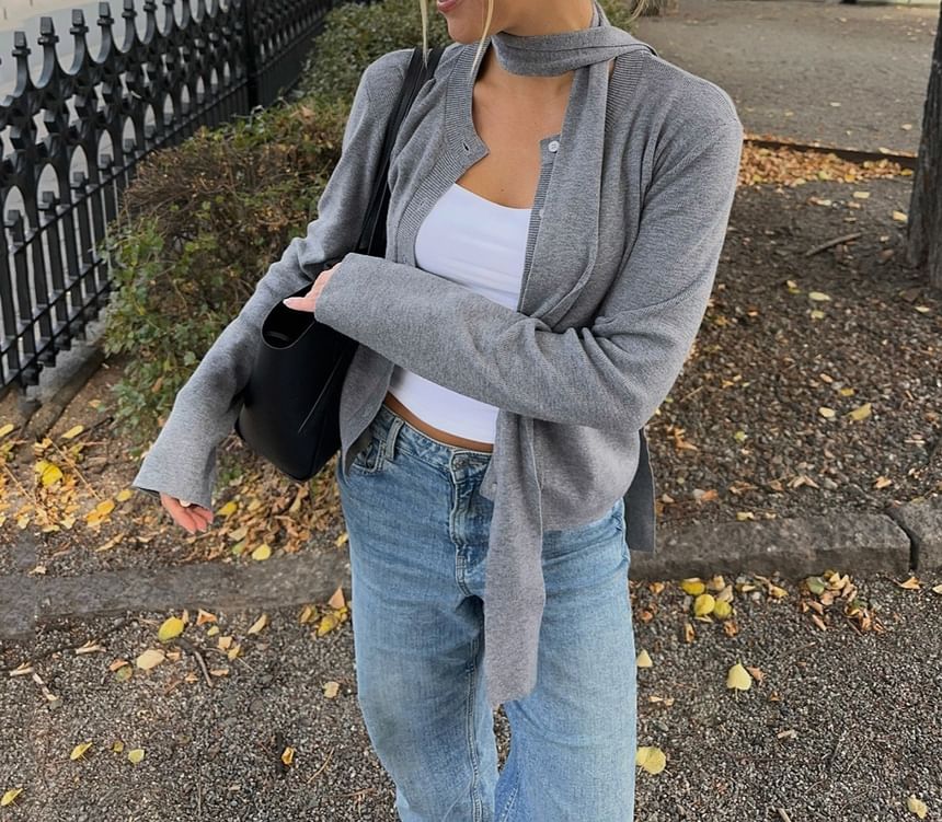 Crew Neck Plain Cardigan