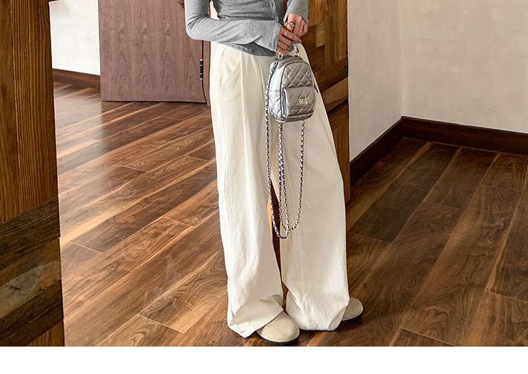 Set: Sleeveless Mock Neck Plain Top + V-Neck Plain Cardigan