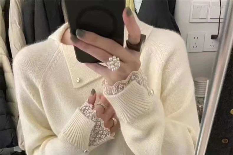 Collar Sweater with Lace Trim
