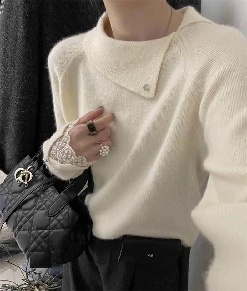 Collar Sweater with Lace Trim