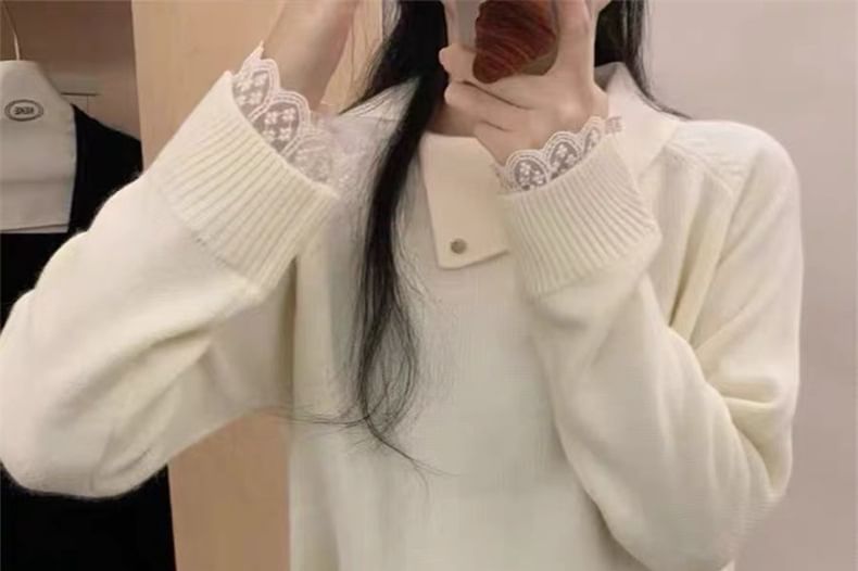 Collar Sweater with Lace Trim