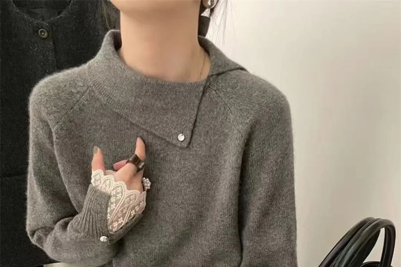 Collar Sweater with Lace Trim