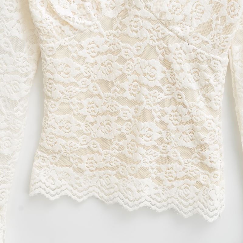V-Neck Lace Detailed Long Sleeve Top