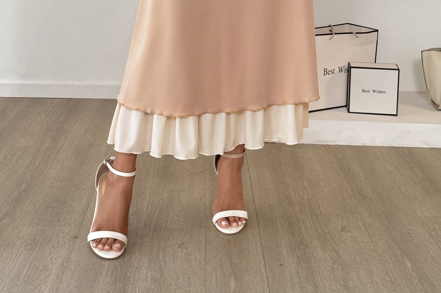 Color-Block Satin Maxi Pencil Skirt