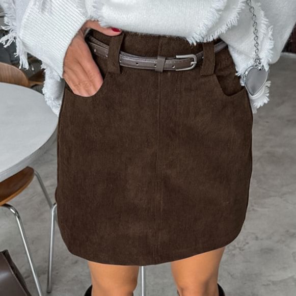 Corduroy Mini Pencil Skirt High Waist