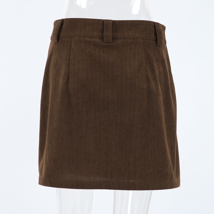 Corduroy Mini Pencil Skirt High Waist
