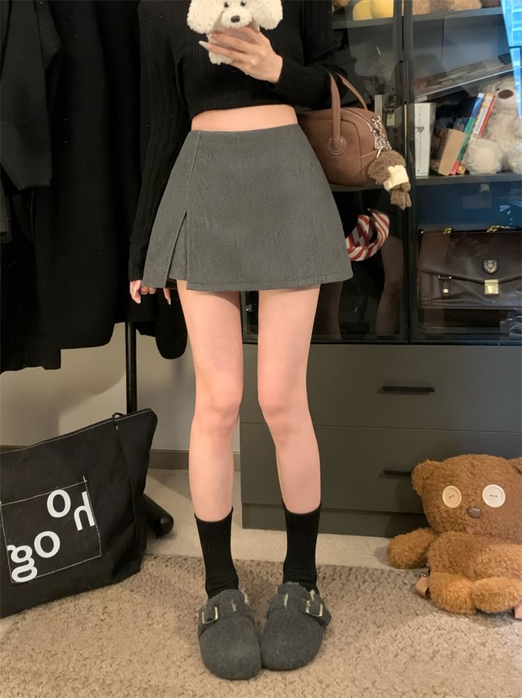 Solid Mini A-Line Skirt High Rise