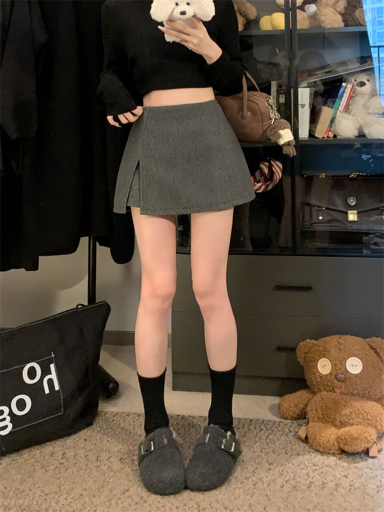 Solid Mini A-Line Skirt High Rise