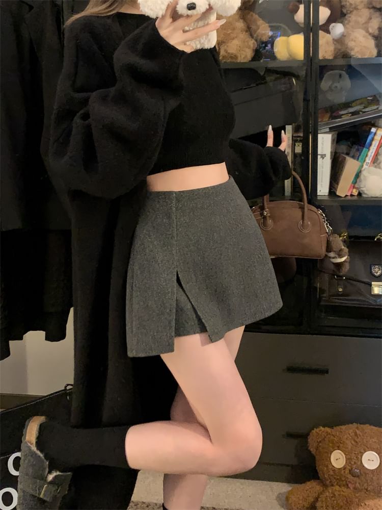 Solid Mini A-Line Skirt High Rise